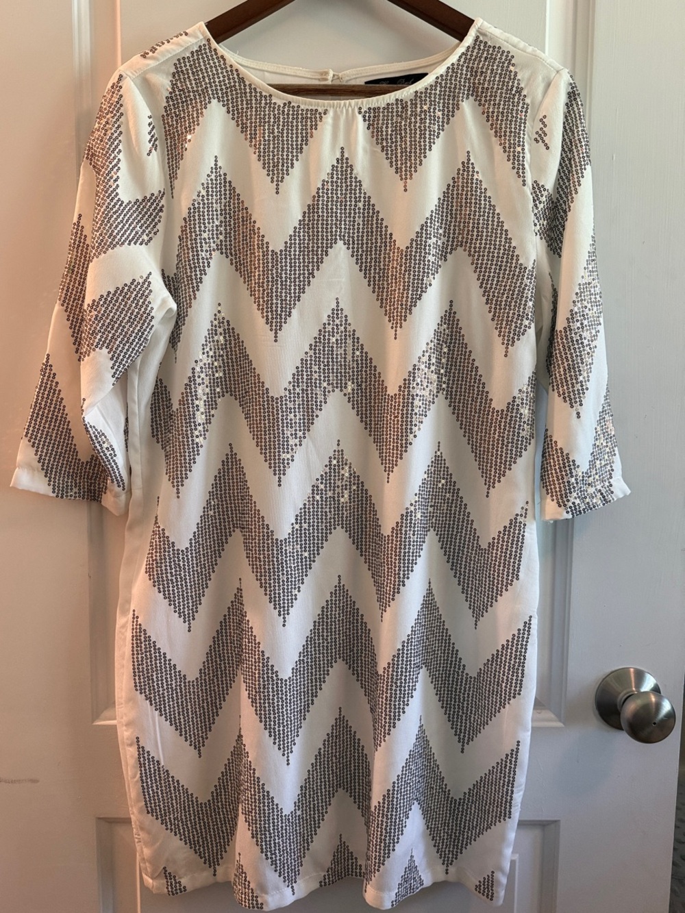 Honey Punch White and Bronze/Rose Gold Chevron Midi Dress